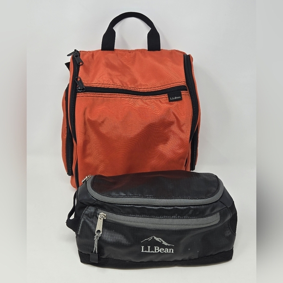 L.L. Bean Other - L.L.BEAN TRAVEL LOT 2 TOILETRY KITS BLACK POUCH CASE ORANGE HANGING BAG UNISEX